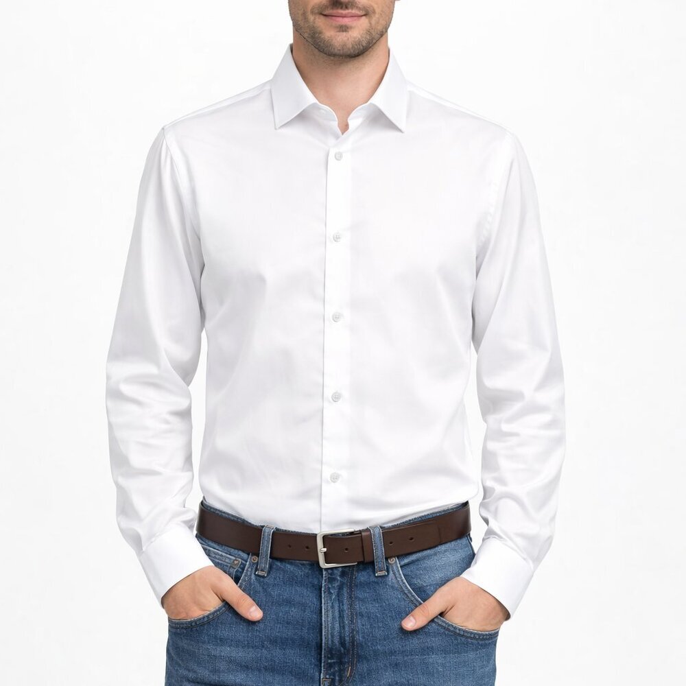 BOSS Performance Slim Fit Button-Down Shirt – Men’s S – White